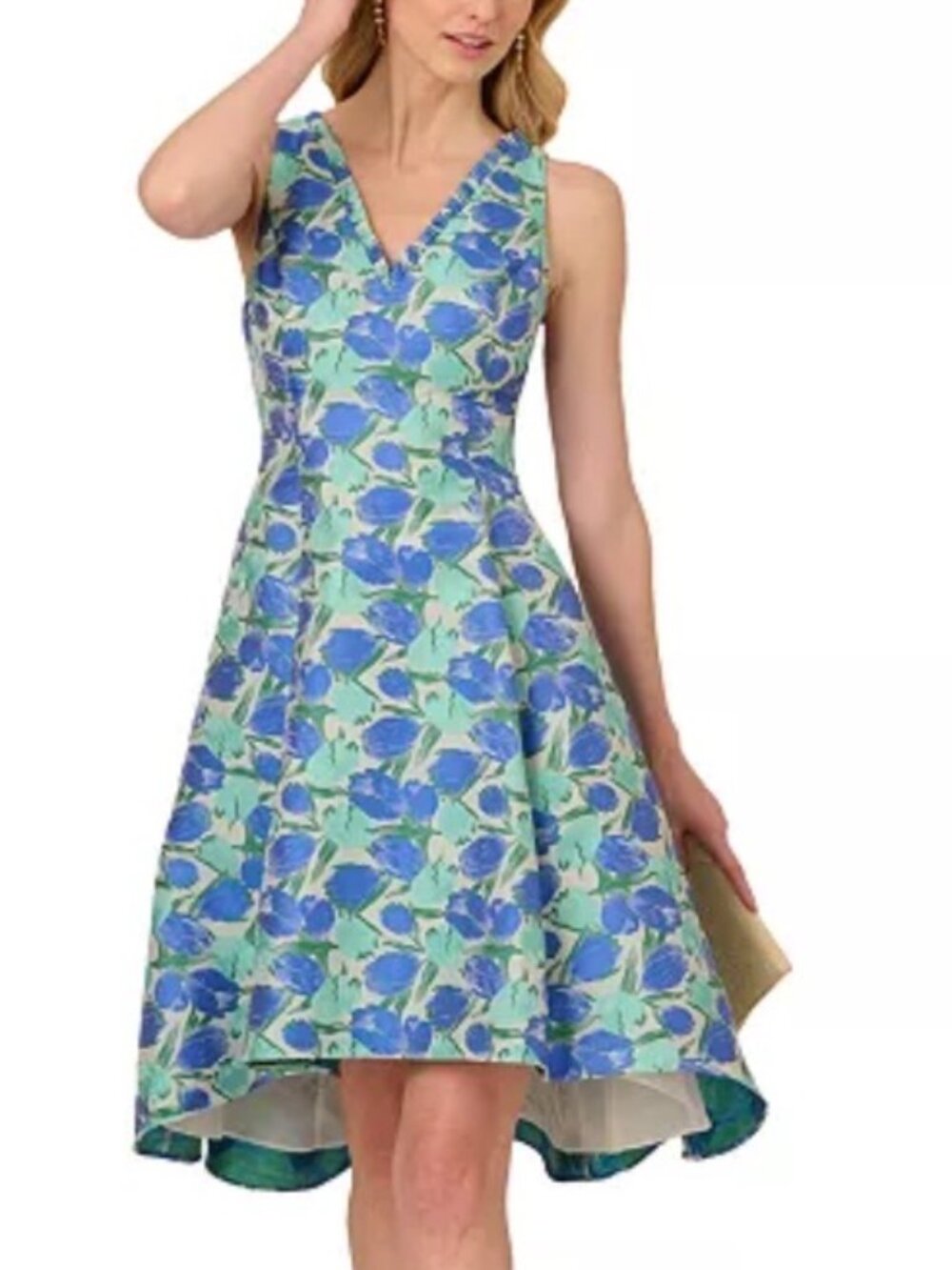 NWT Adrianna Papell Floral Jacquard Fit & Flare Blue/Green Midi Dress. Size 6